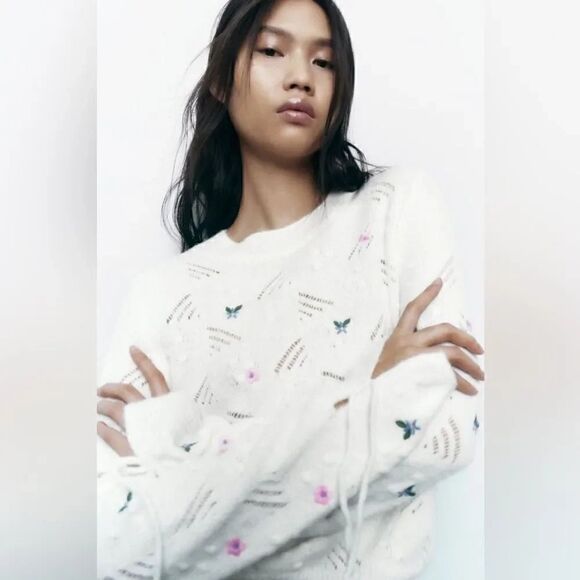 ZARA FLORAL KNIT SWEATER - Picture 4 of 9
